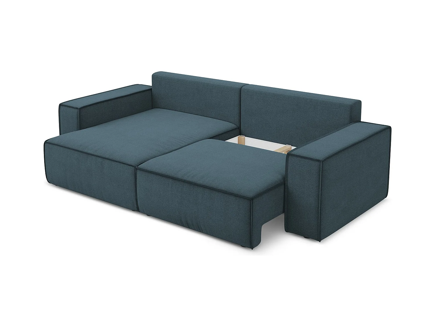 Canapé d’angle 2 places gauche convertible en tissu texturé - jeans - KIMO