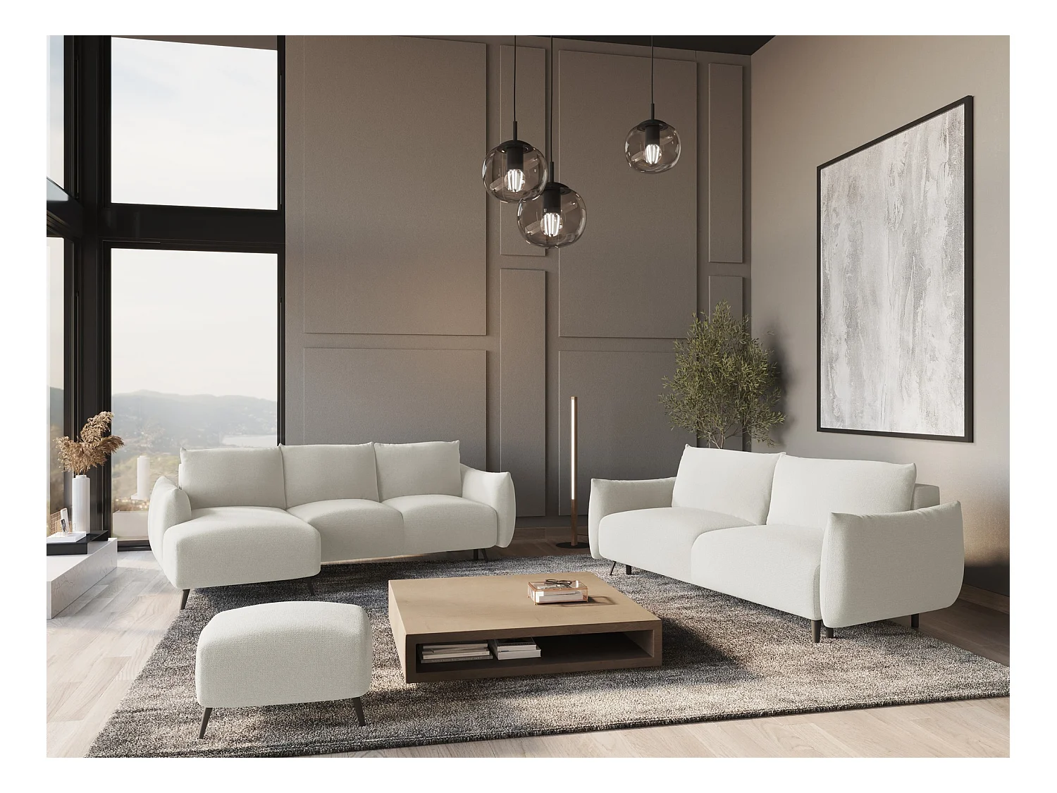 3-Sitzer Ecksofa mit Schlaffunktion - Ecke Links - Chenille - Weiß - MALIE