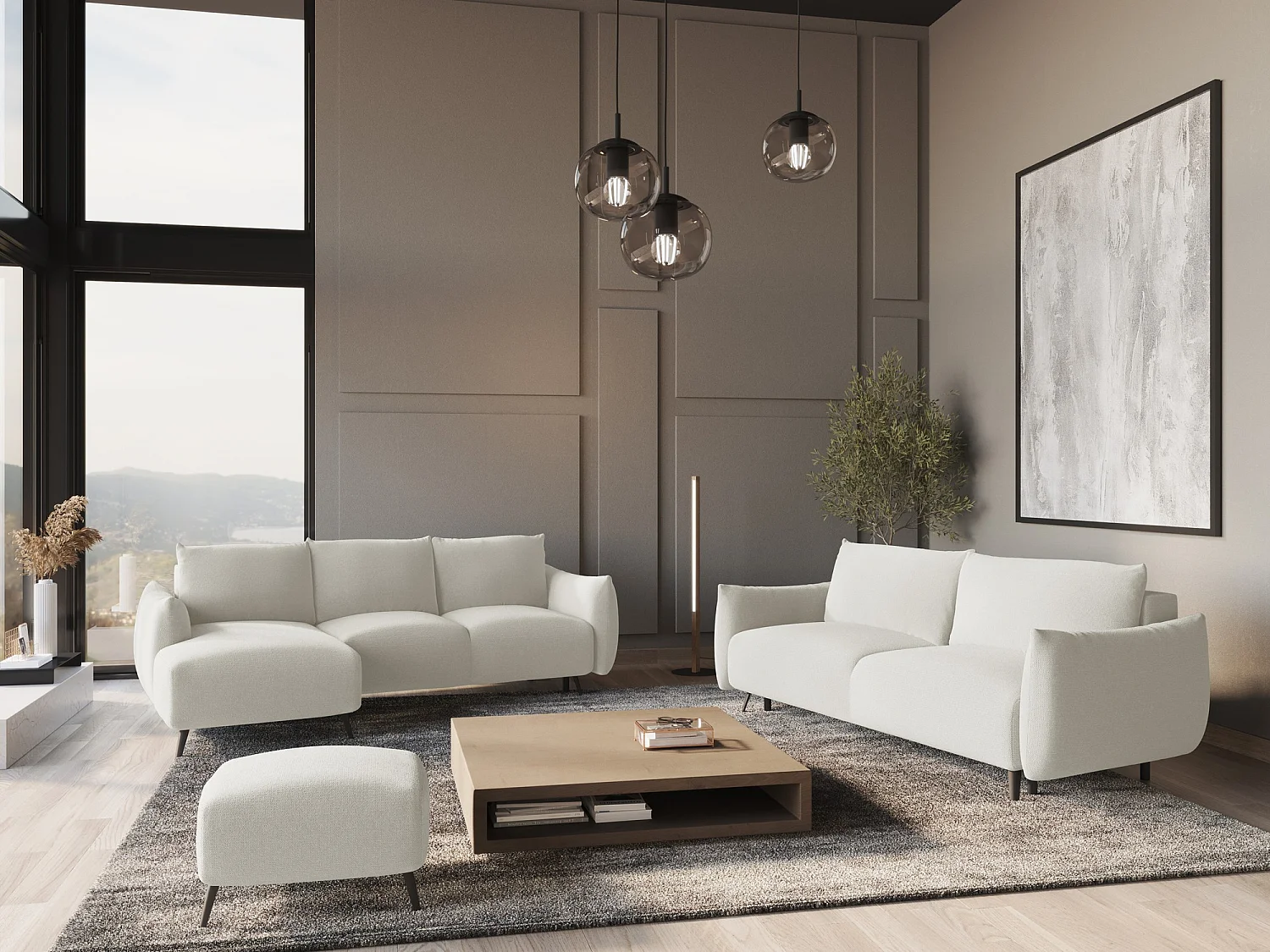 Canapé d'angle gauche convertible en tissu chenille - blanc - MALIE