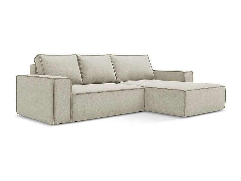 Ecksofa mit Schlaffunktion - Ecke Rechts - Strukturstoff - Hell beige - KIMO