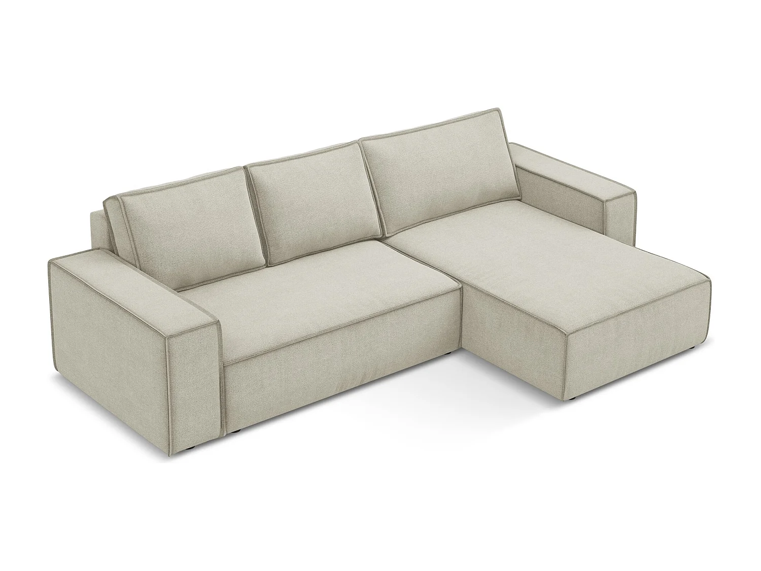 Canapé d’angle 3 places droit convertible en tissu texturé - beige clair - KIMO