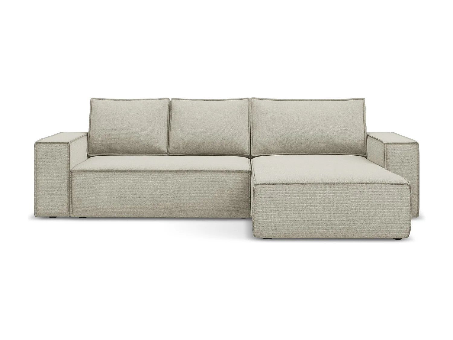 Canapé d’angle 3 places droit convertible en tissu texturé - beige clair - KIMO