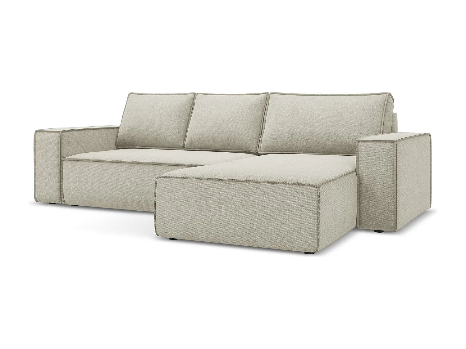 Canapé d’angle 3 places droit convertible en tissu texturé - beige clair - KIMO