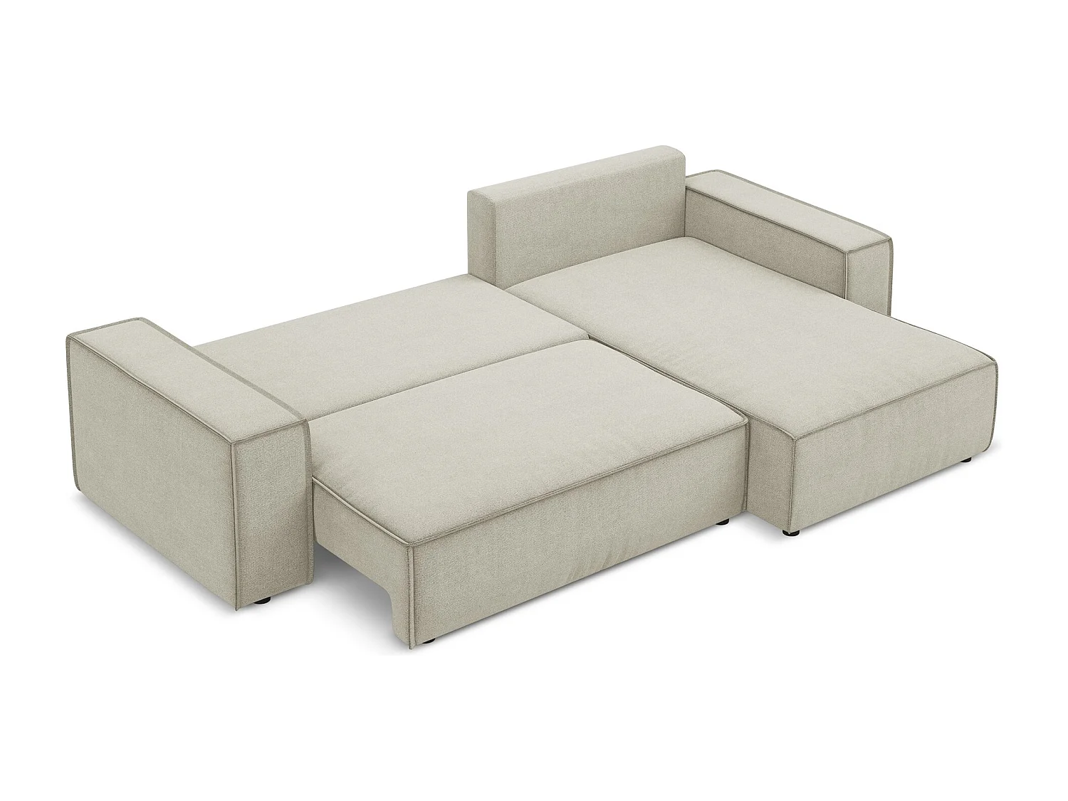 Canapé d’angle 3 places droit convertible en tissu texturé - beige clair - KIMO