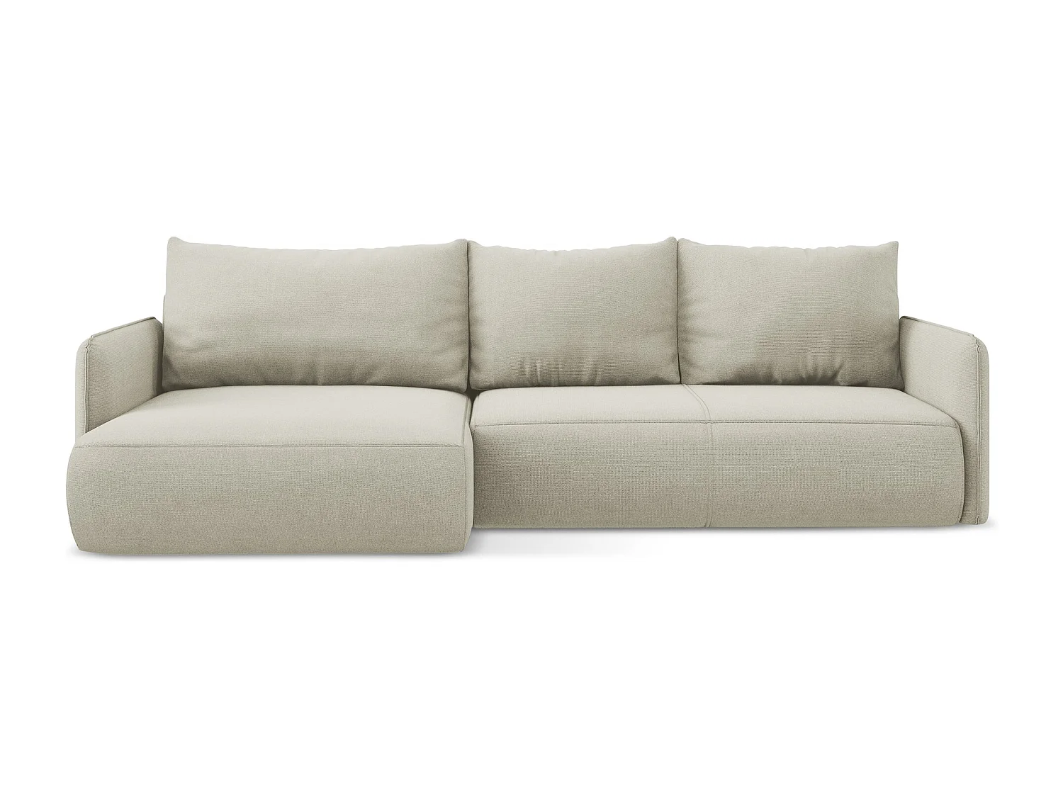 Hoekslaapbank links van lichtbeige textuurstof - NANEA