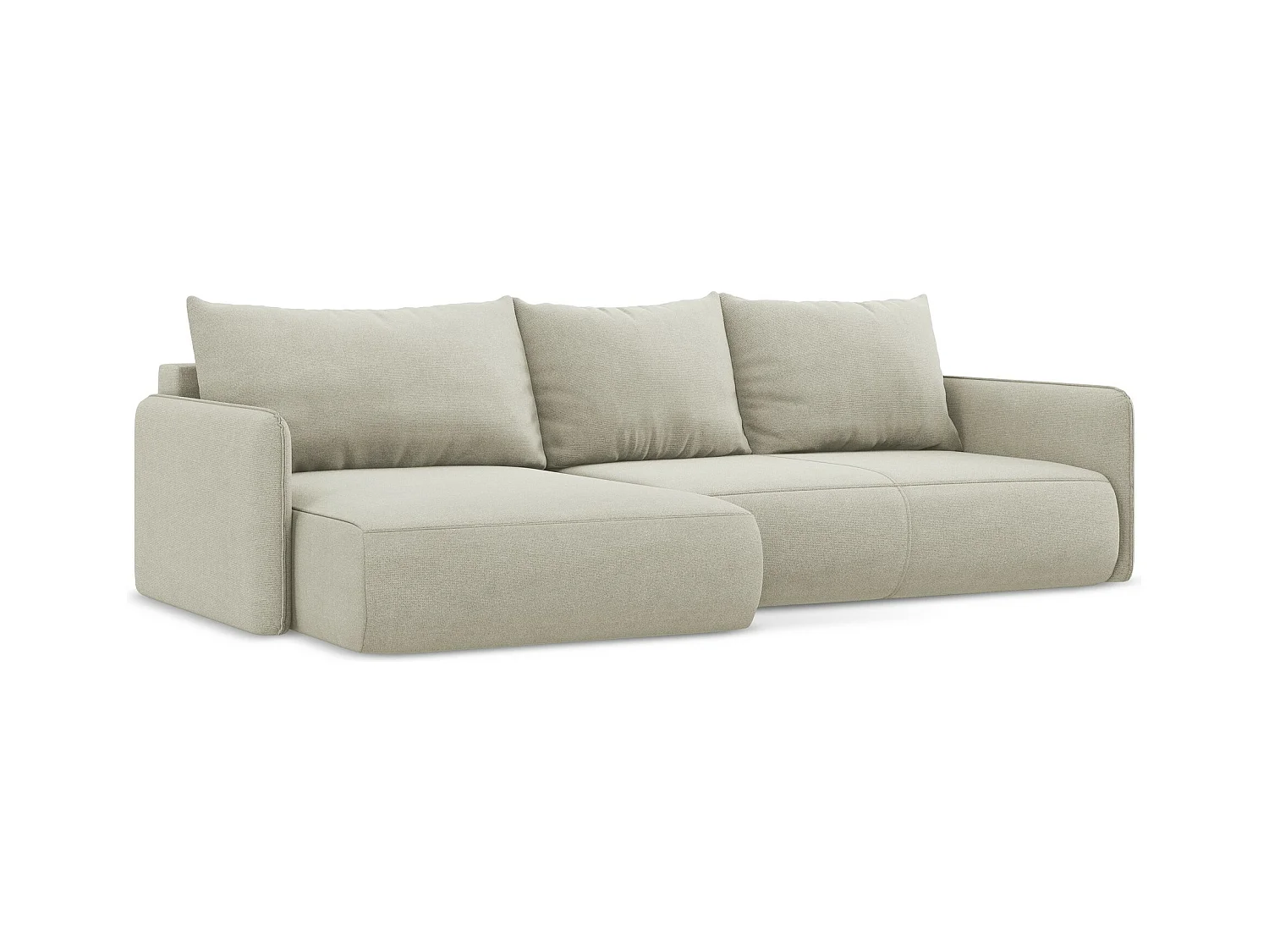 3-Sitzer Ecksofa mit Schlaffunktion - Ecke Links - Strukturstoff - Hell beige - NANEA