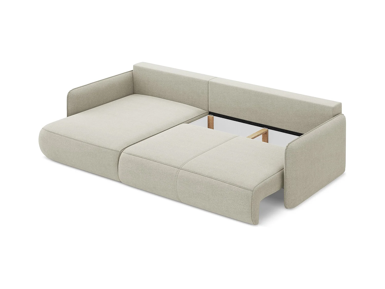 3-Sitzer Ecksofa mit Schlaffunktion - Ecke Links - Strukturstoff - Hell beige - NANEA