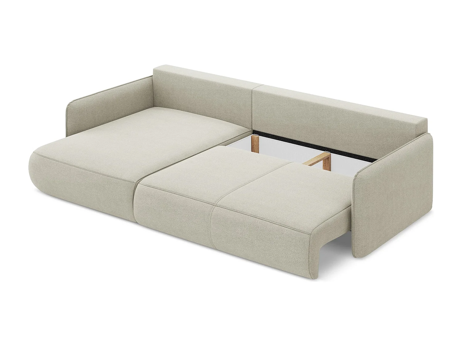 Canapé d’angle 3 places gauche convertible en tissu texturé - beige clair - NANEA