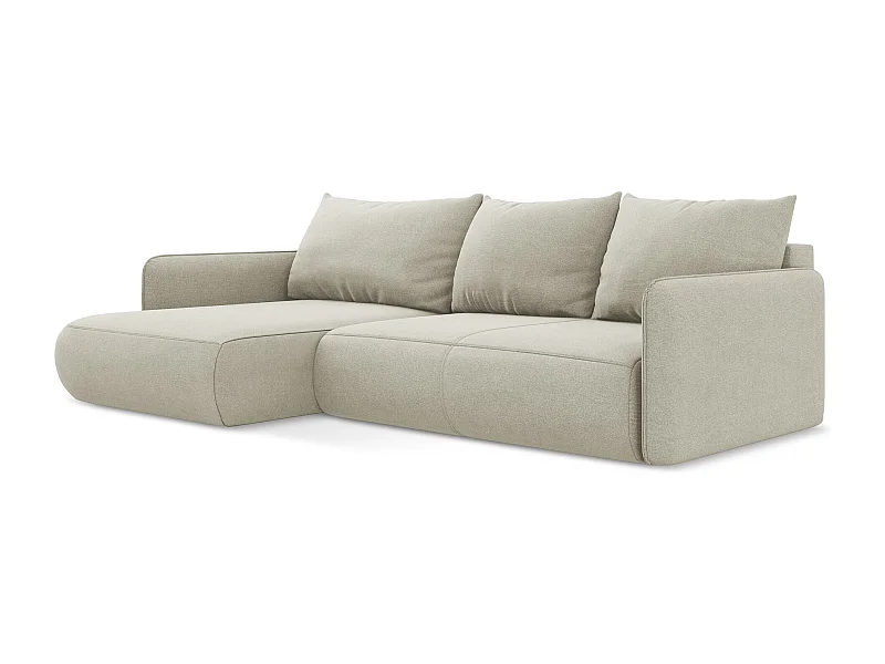 Canapé d’angle 3 places gauche convertible en tissu texturé - beige clair - NANEA