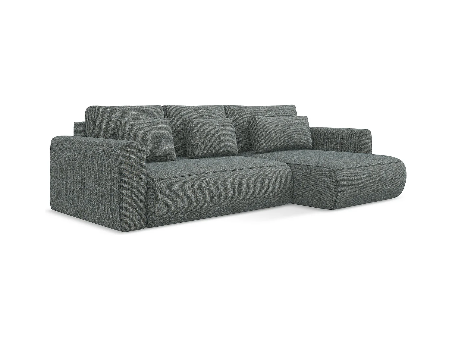 Canapé d’angle 3 places droit convertible en tissu texturé - acier - KAPUA