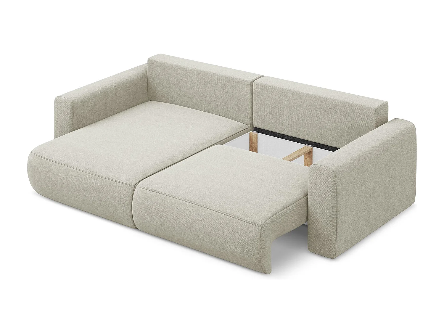 Canapé d’angle 2,5 places gauche convertible en tissu texturé - beige clair - KAPUA