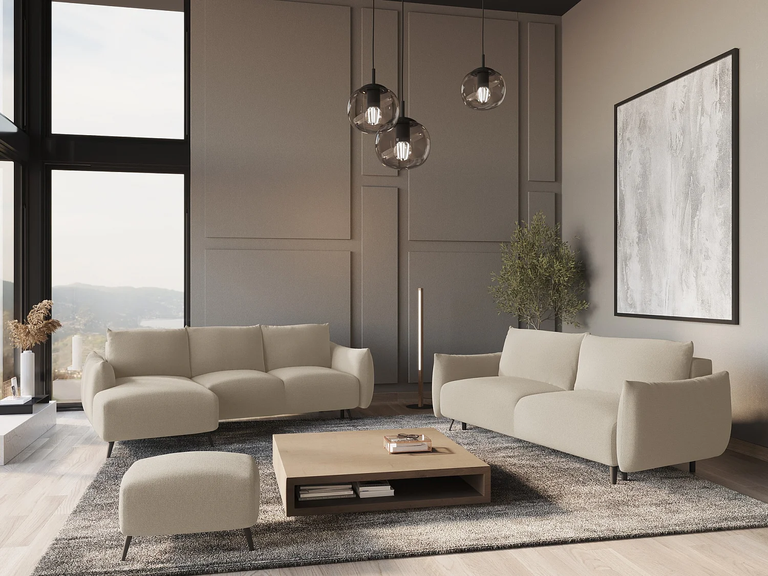 3-Sitzer Ecksofa mit Schlaffunktion - Ecke Links - Chenille - Dunkelbeige - MALIE