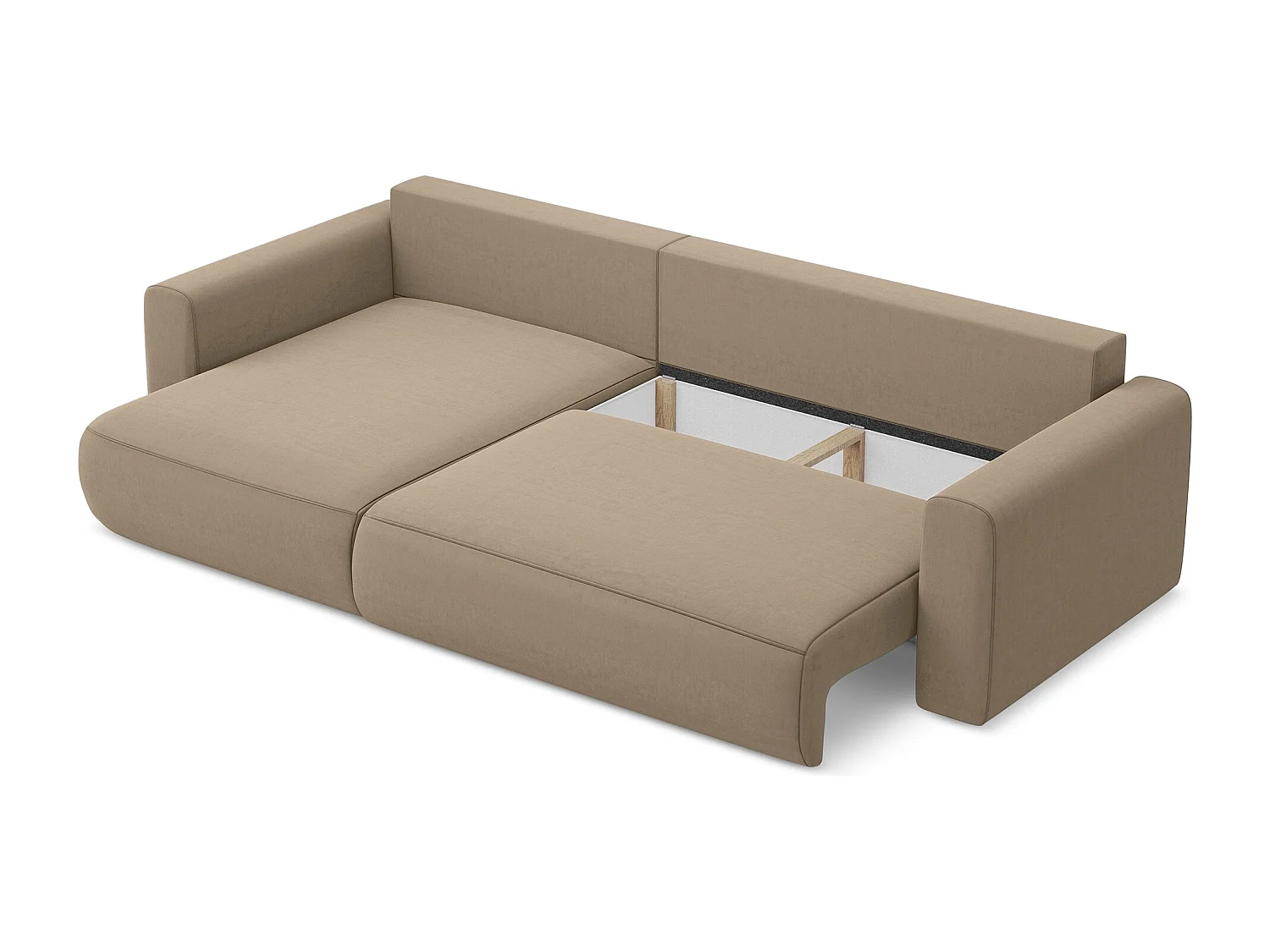 3-Sitzer Ecksofa mit Schlaffunktion - Ecke Links - Samt - Hell beige - KAPUA