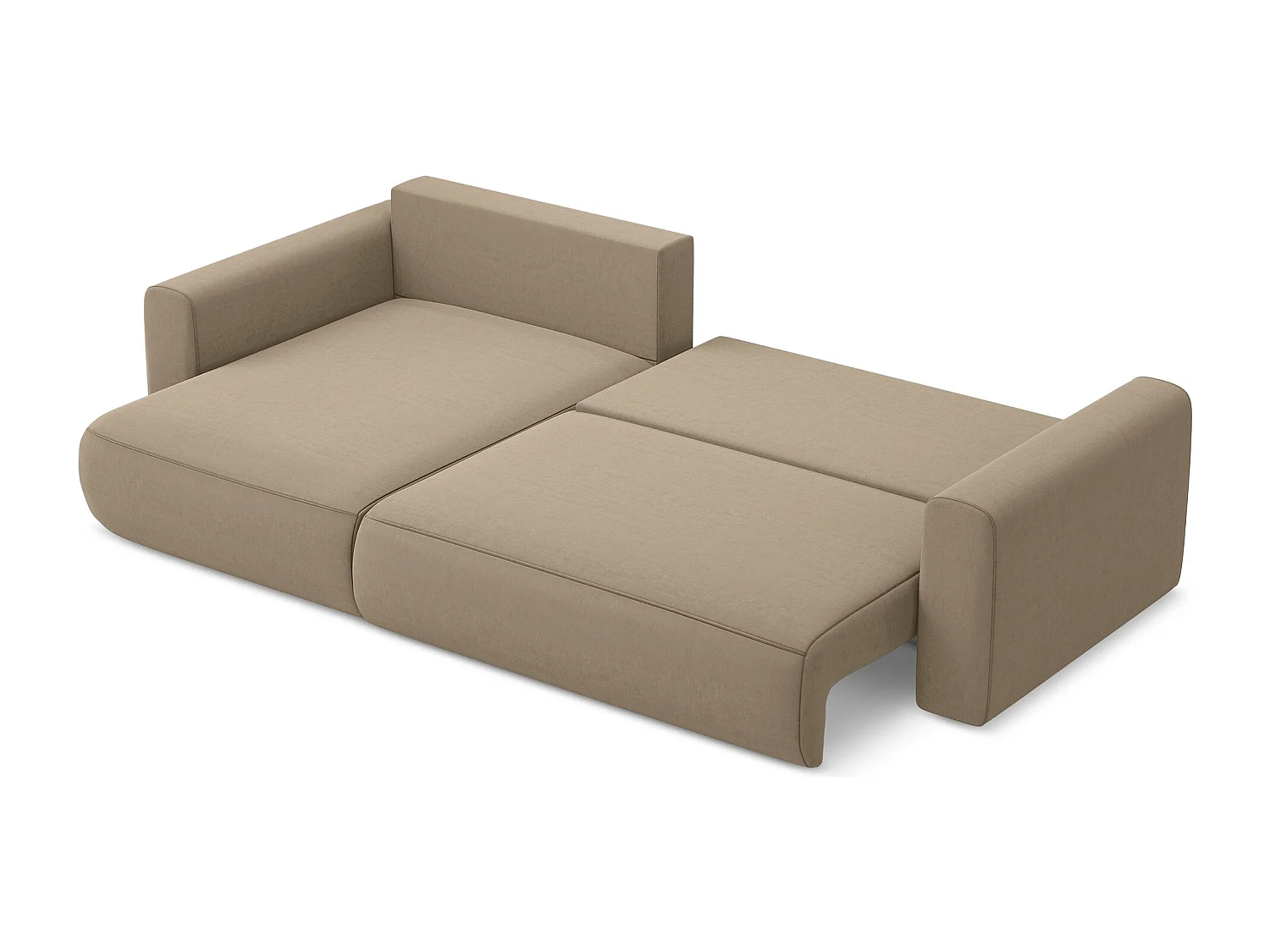 3-Sitzer Ecksofa mit Schlaffunktion - Ecke Links - Samt - Hell beige - KAPUA