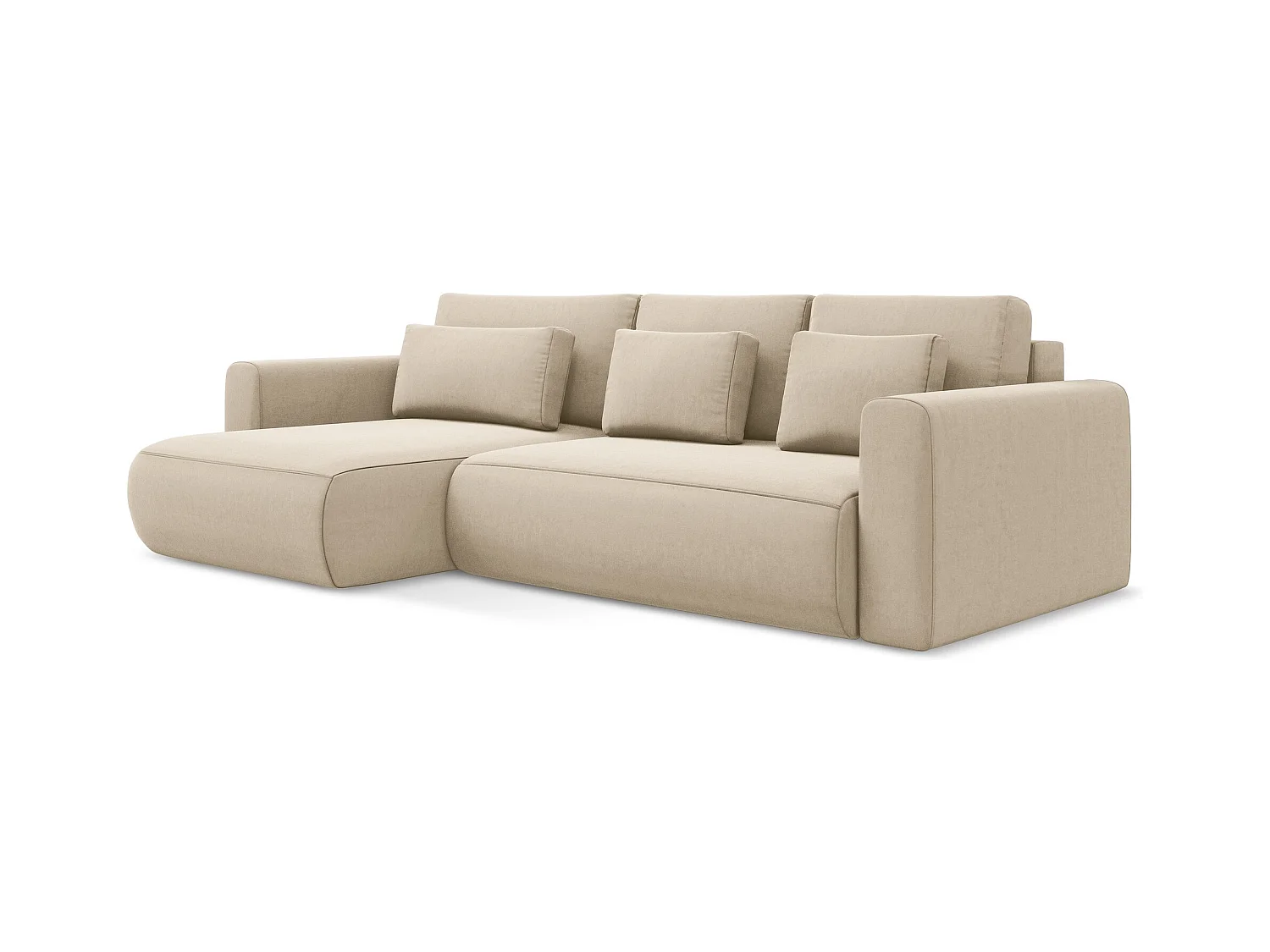 3-Sitzer Ecksofa mit Schlaffunktion - Ecke Links - Samt - Hell beige - KAPUA