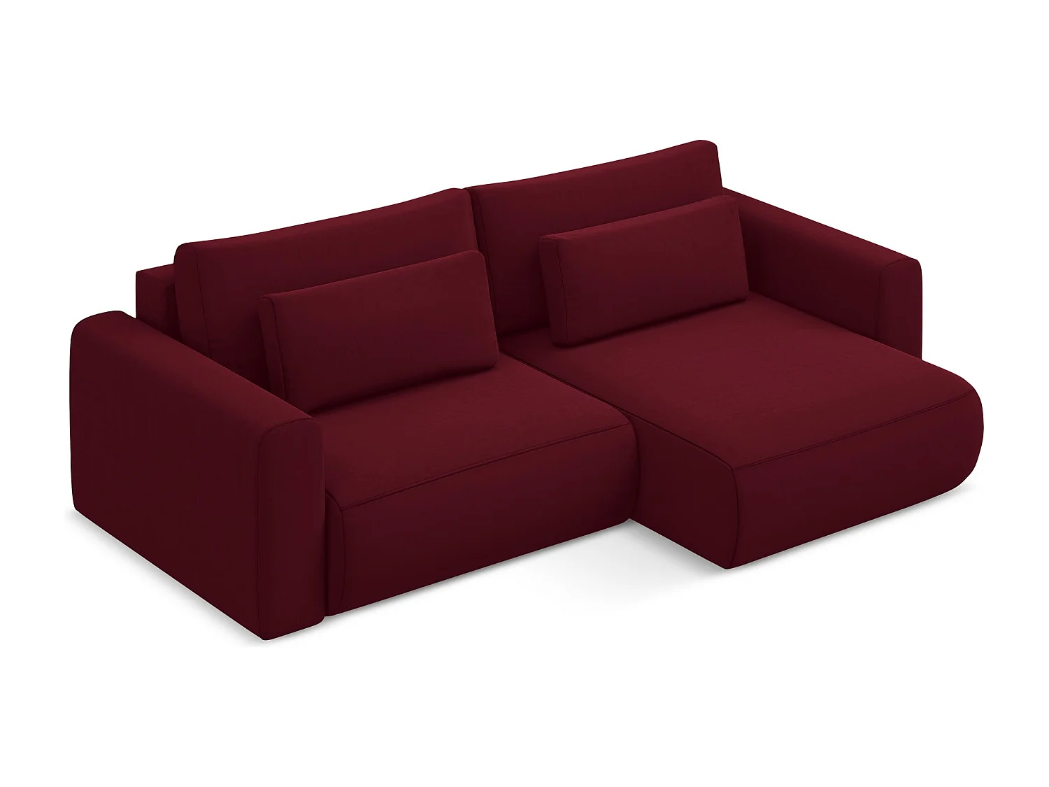 Narożnik prawostronny z funkcją spania - z tkaniny welwetowej - burgundowy - KAPUA