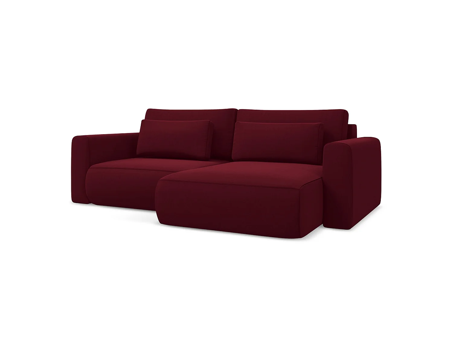 Canapé d’angle 2,5 places droit convertible en velours - bourgogne - PERUGIA