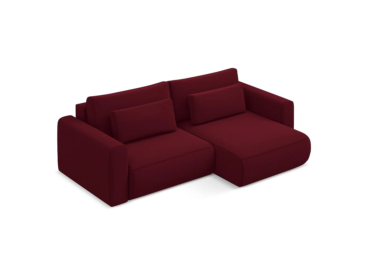 Canapé d’angle 2,5 places droit convertible en velours - bourgogne - PERUGIA