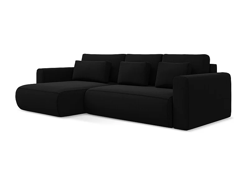 3-Sitzer Ecksofa mit Schlaffunktion - Ecke Links - Samt - Schwarz - KAPUA