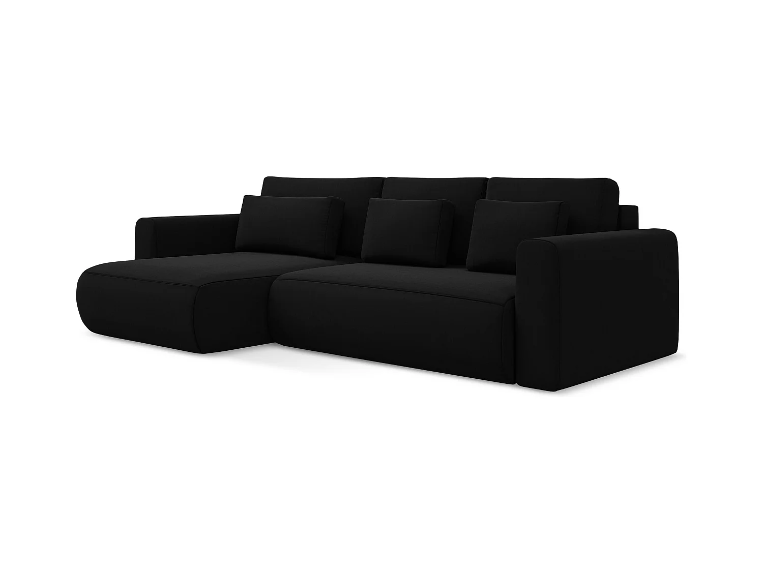 3-Sitzer Ecksofa mit Schlaffunktion - Ecke Links - Samt - Schwarz - KAPUA