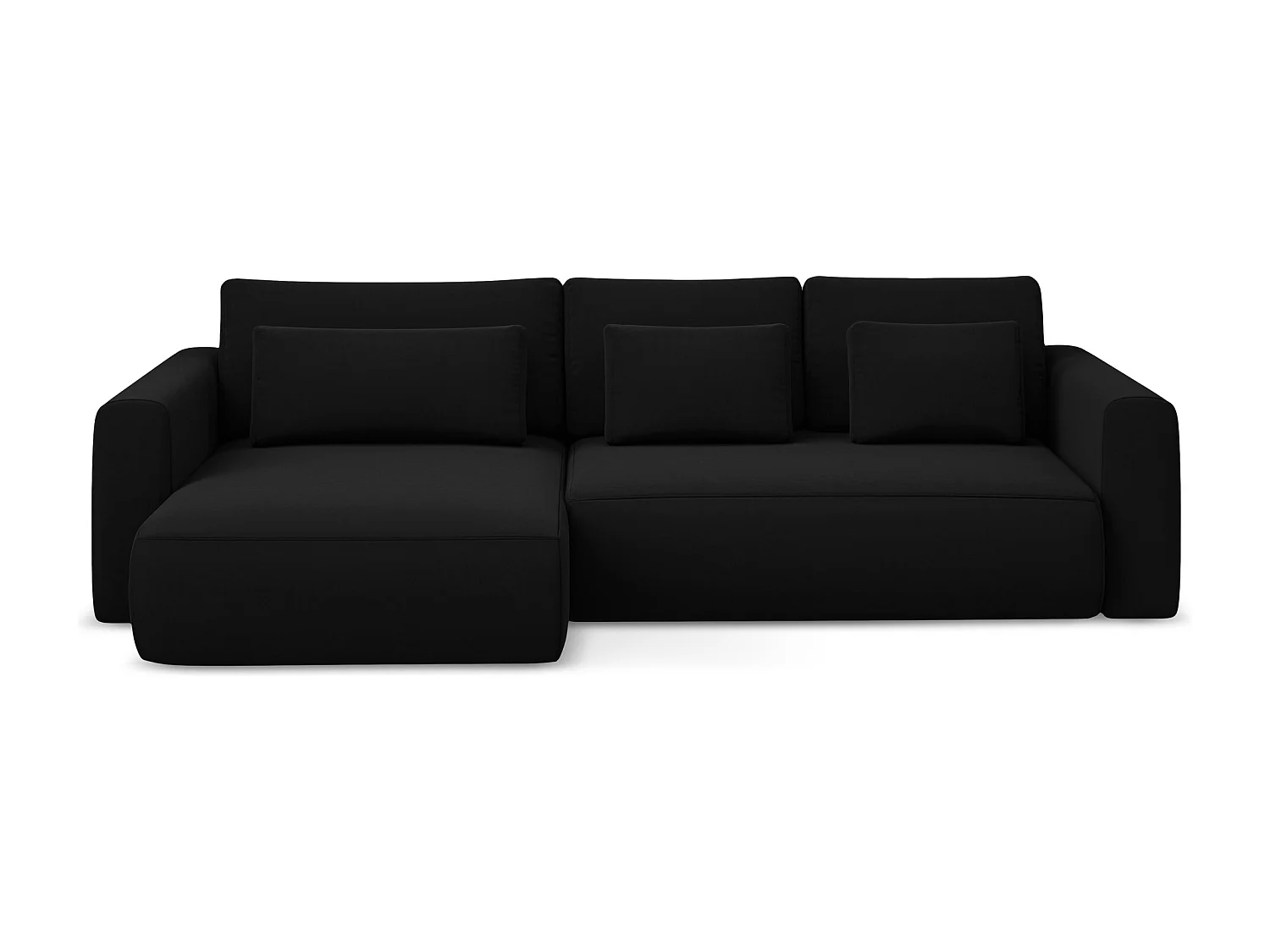 3-Sitzer Ecksofa mit Schlaffunktion - Ecke Links - Samt - Schwarz - KAPUA