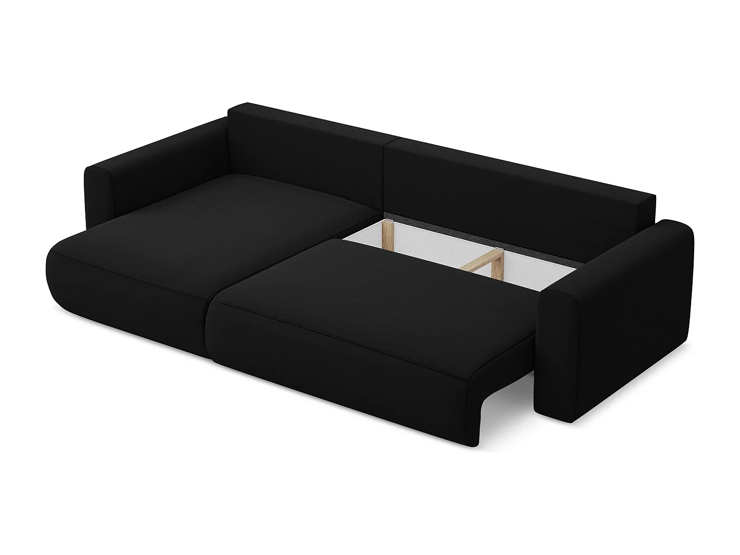 3-Sitzer Ecksofa mit Schlaffunktion - Ecke Links - Samt - Schwarz - KAPUA