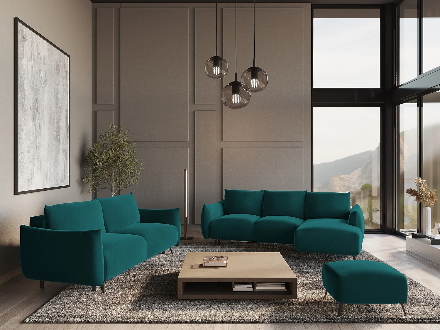 Ecksofa mit Schlaffunktion - Ecke Rechts - Samt - Marine - MALIE