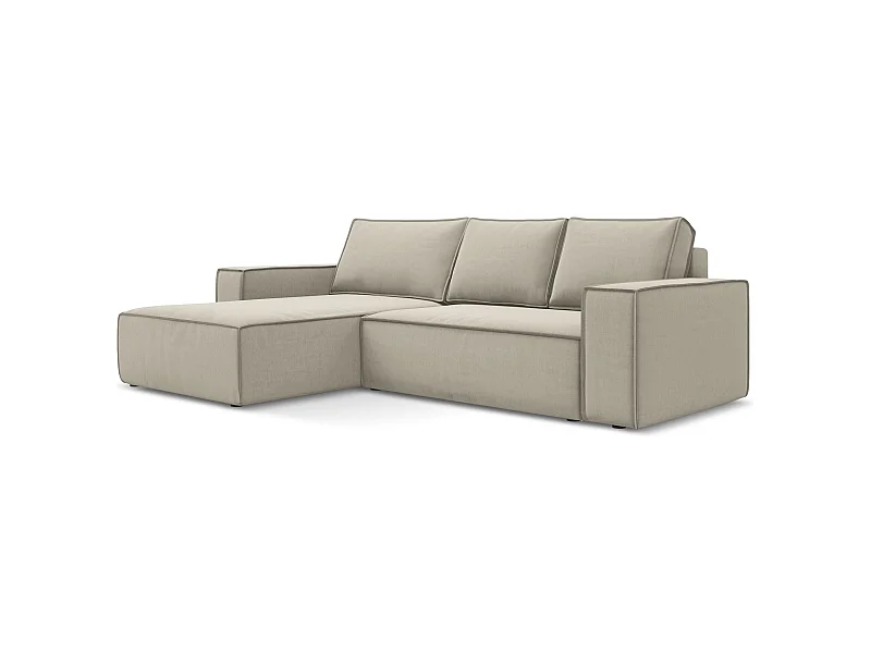 Narożnik lewostronny z funkcją spania - z tkaniny welwetowej - perłowy - KIMO