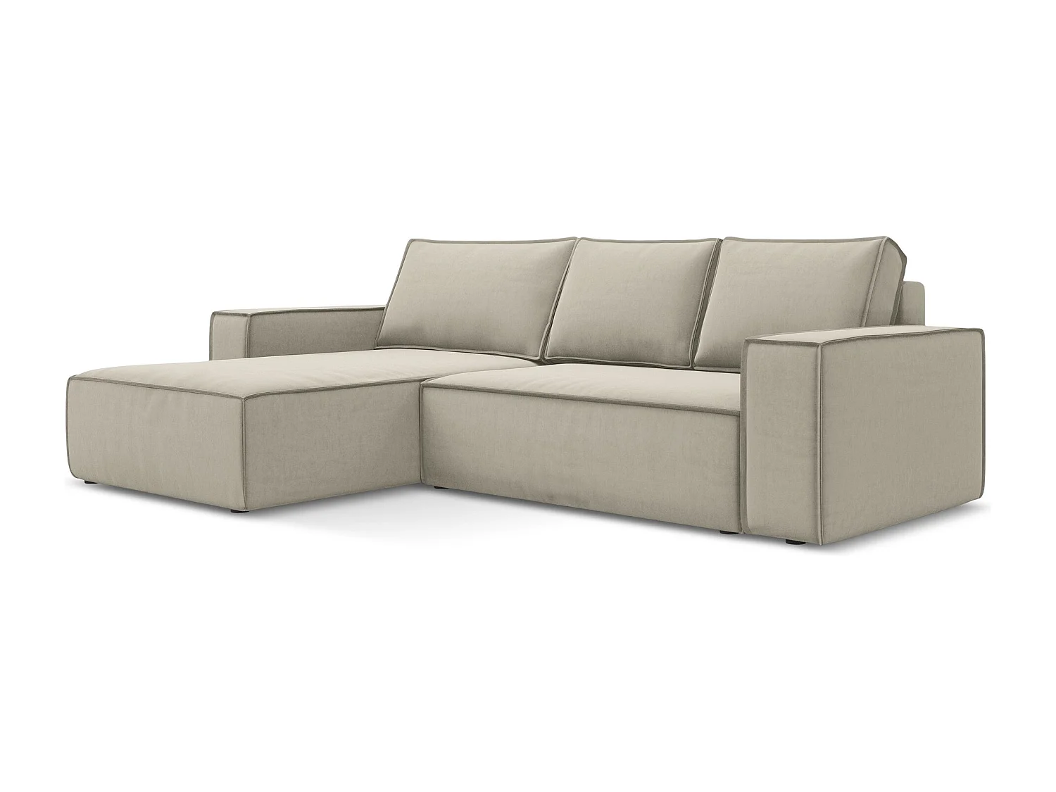 3-Sitzer Ecksofa mit Schlaffunktion - Ecke Links - Samt - Perle - KIMO