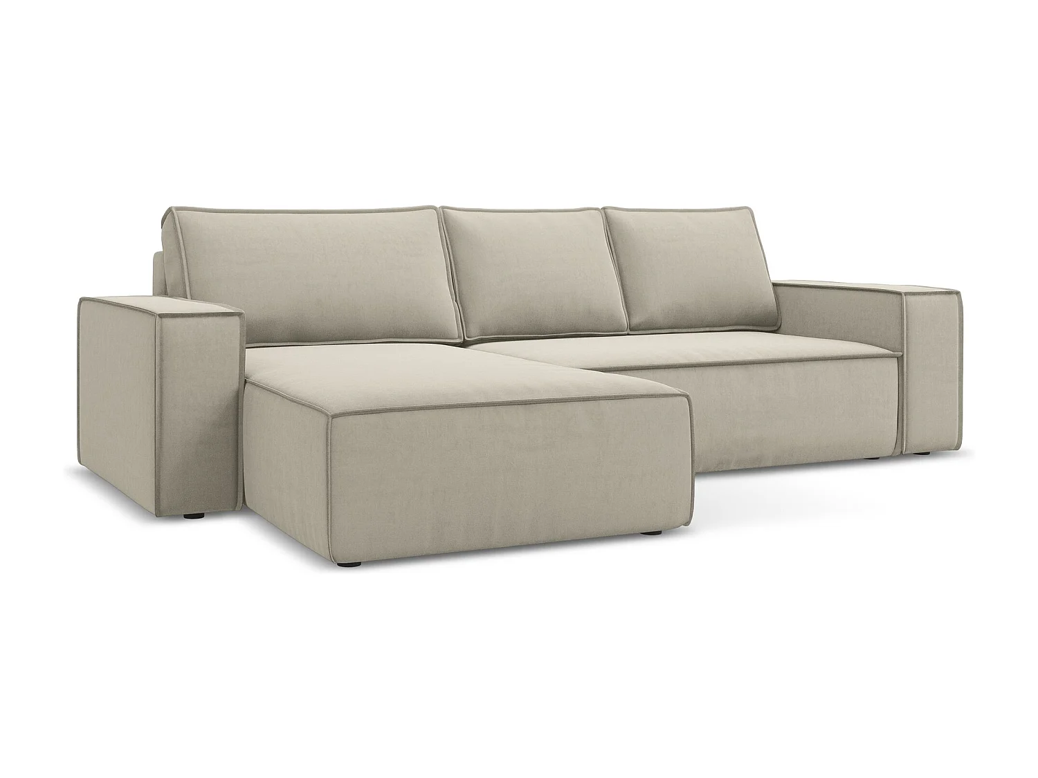 3-Sitzer Ecksofa mit Schlaffunktion - Ecke Links - Samt - Perle - KIMO