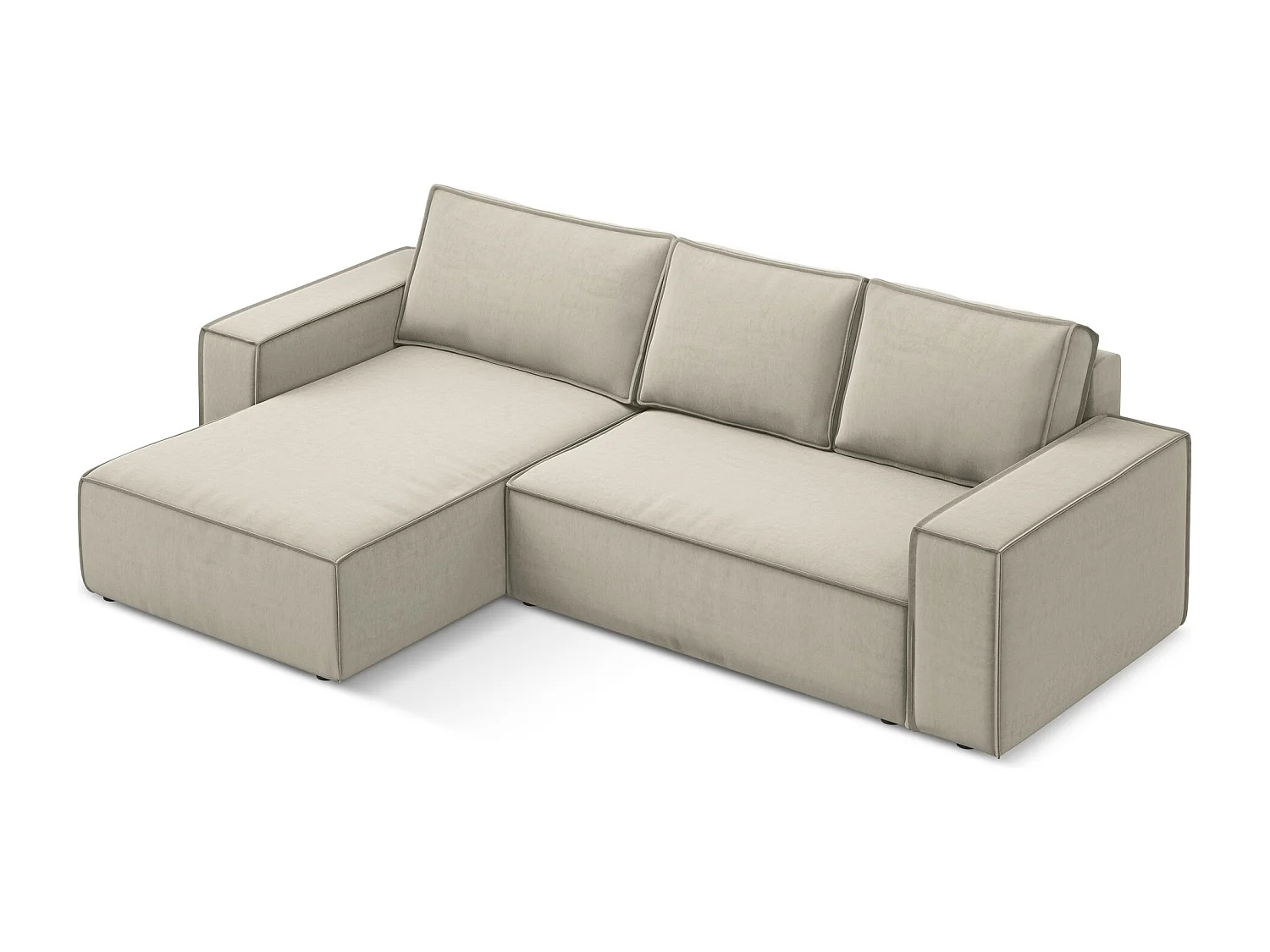 3-Sitzer Ecksofa mit Schlaffunktion - Ecke Links - Samt - Perle - KIMO