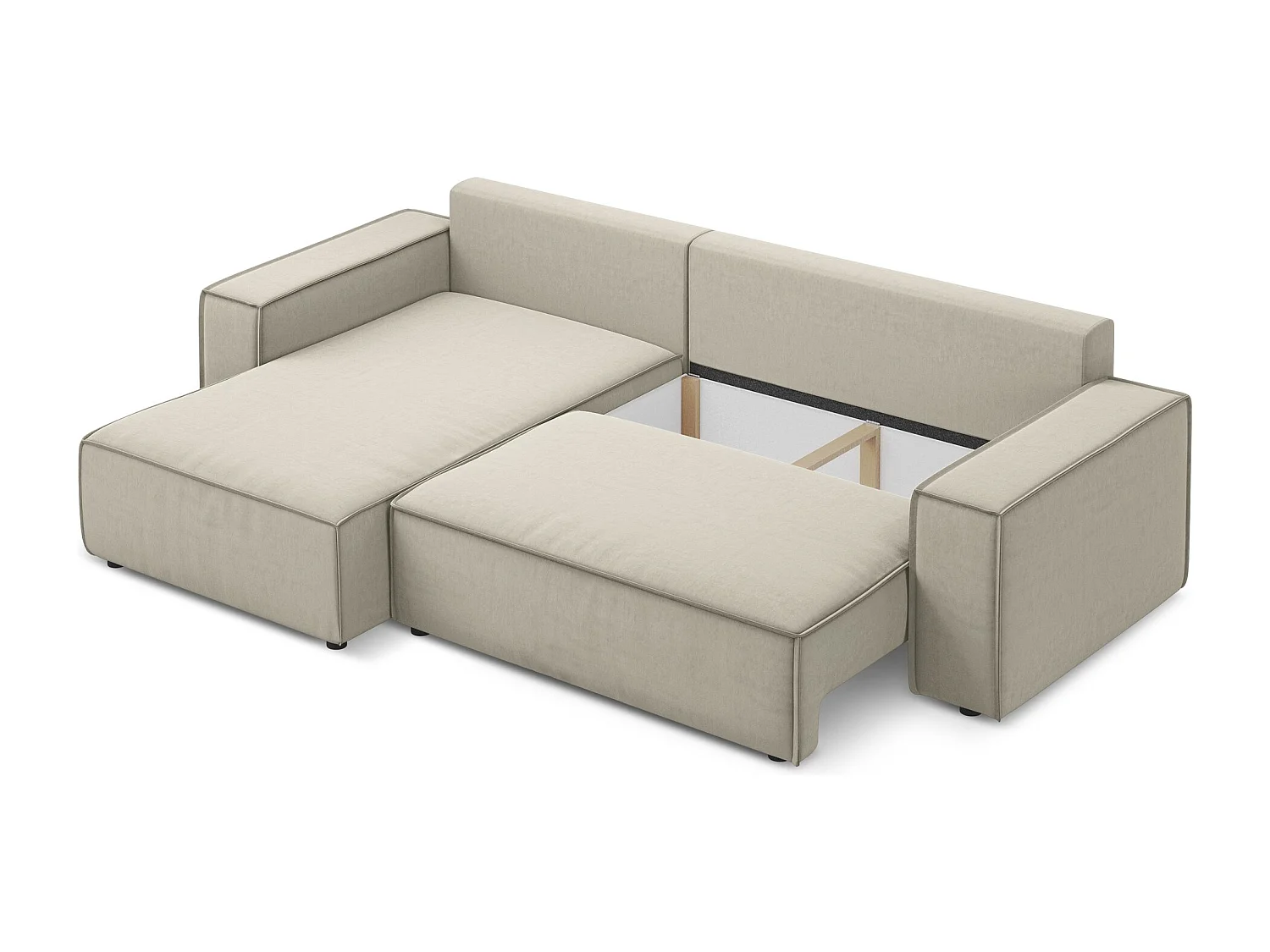 3-Sitzer Ecksofa mit Schlaffunktion - Ecke Links - Samt - Perle - KIMO