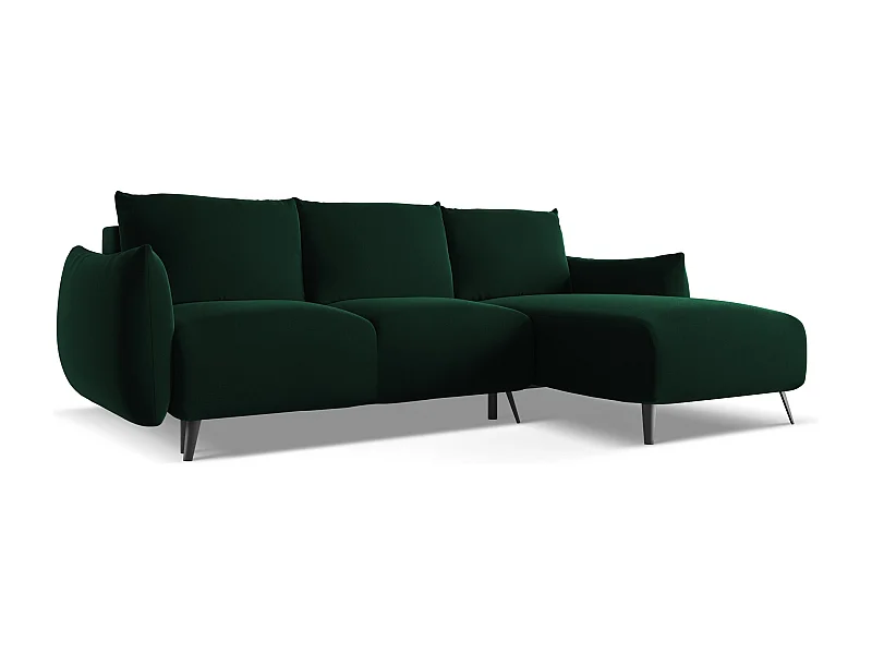 Ecksofa mit Schlaffunktion - Ecke Rechts - Samt - Flaschengrün - MALIE