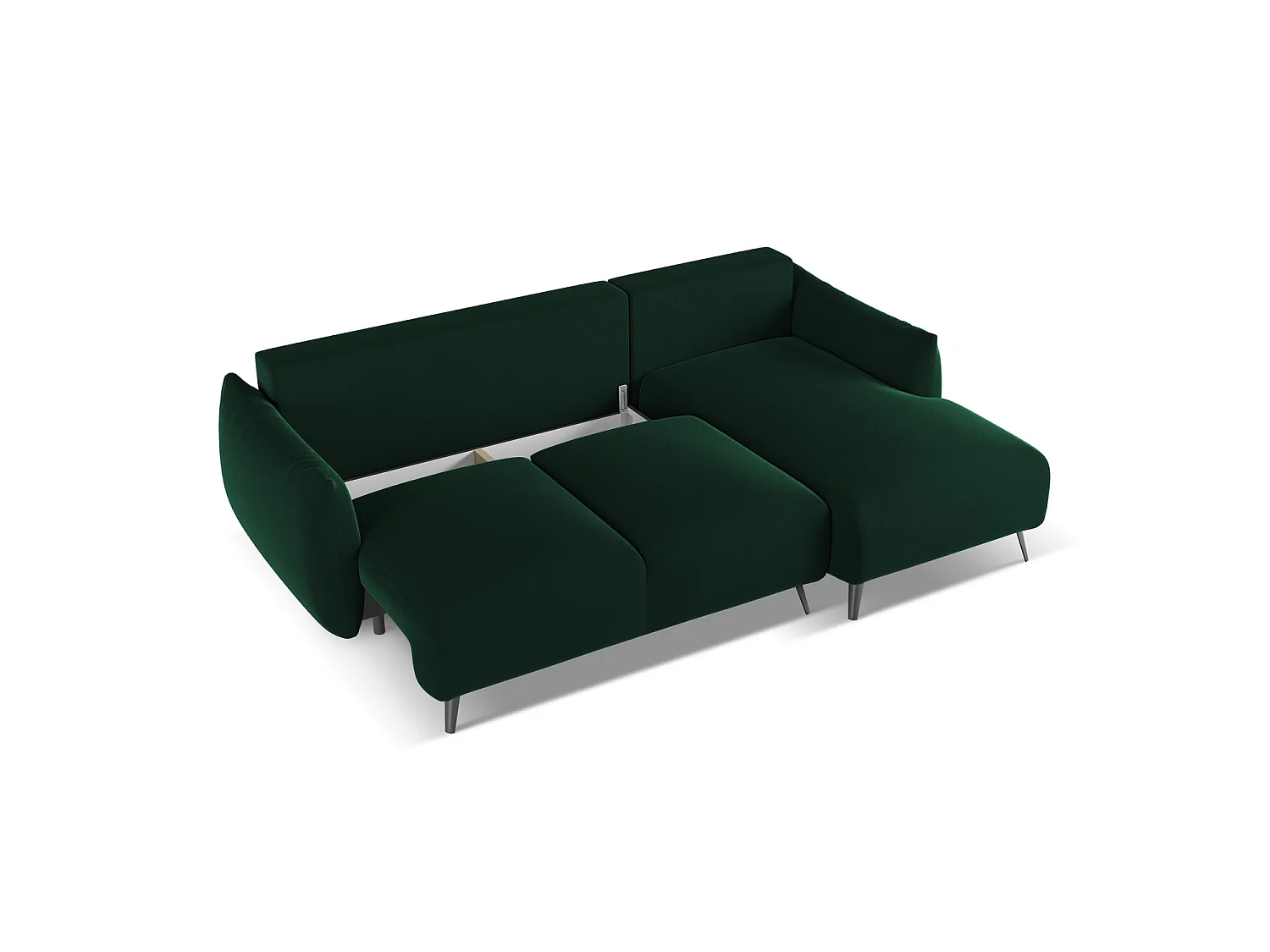 Ecksofa mit Schlaffunktion - Ecke Rechts - Samt - Flaschengrün - GENOVA