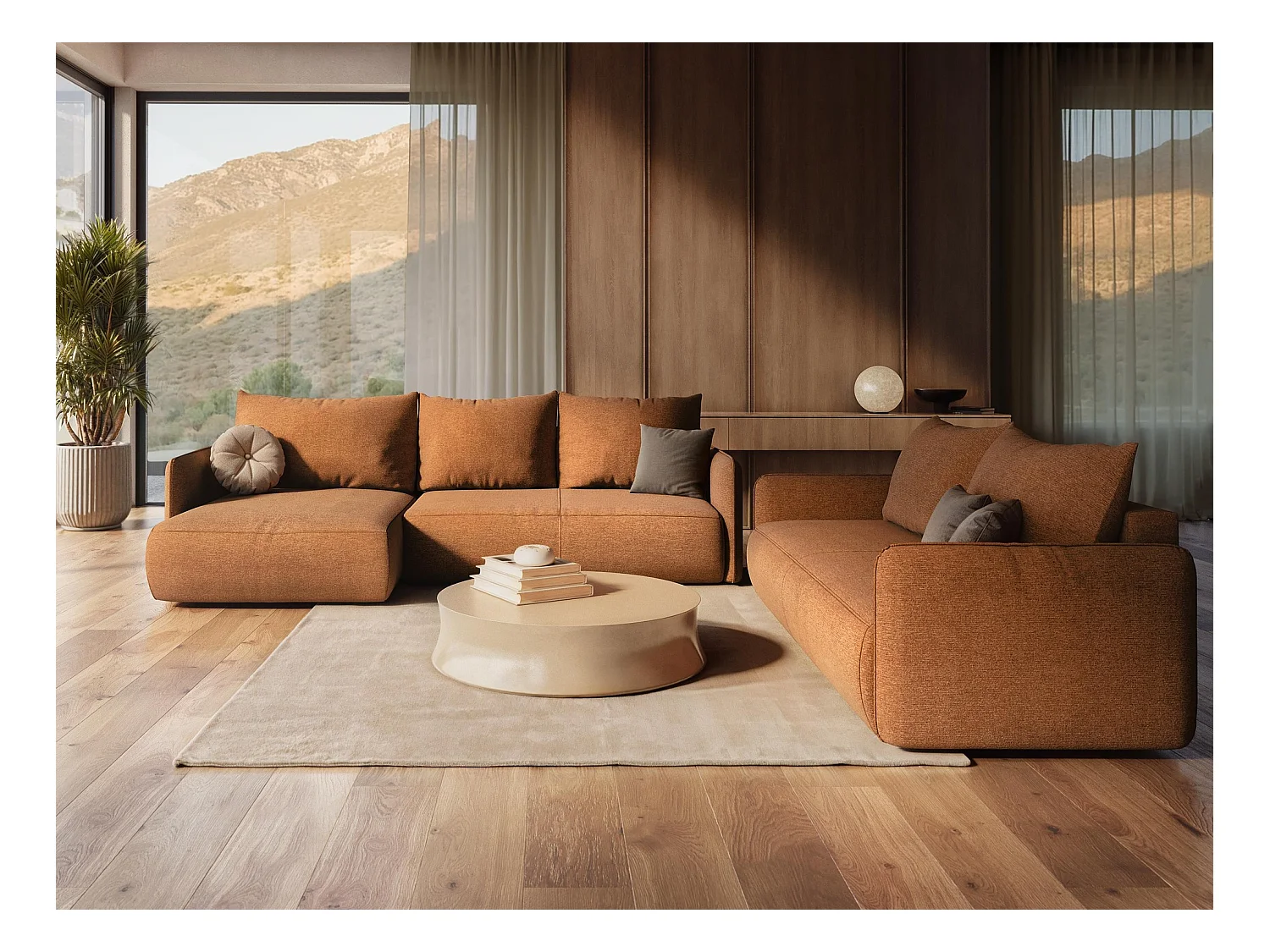 2,5-Sitzer Ecksofa mit Schlaffunktion - Ecke Links - Chenille - Dunkelbeige - NANEA