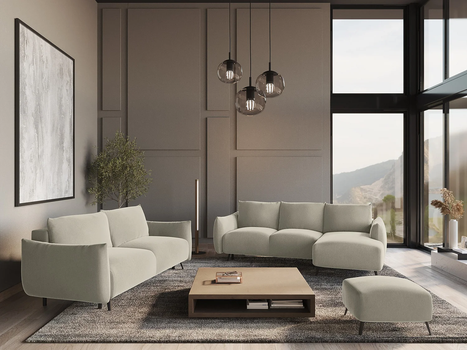 Ecksofa mit Schlaffunktion - Ecke Rechts - Samt - Perle - MALIE