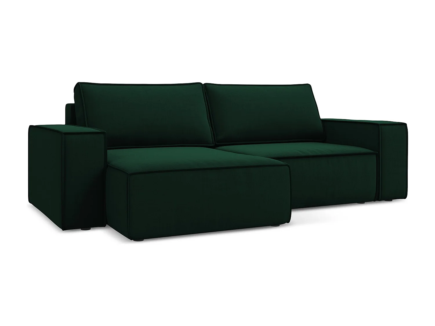 Canapé d’angle 2 places gauche convertible en velours - bouteille verte - KIMO