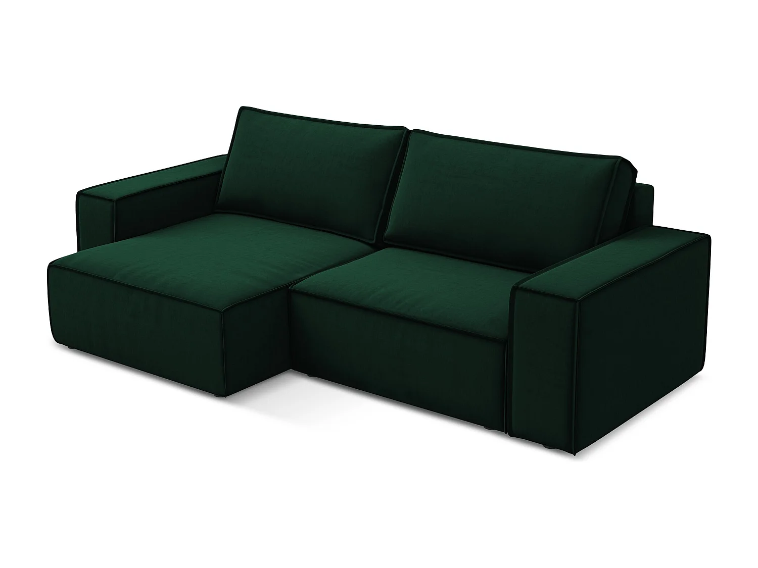 Canapé d’angle 2 places gauche convertible en velours - bouteille verte - KIMO