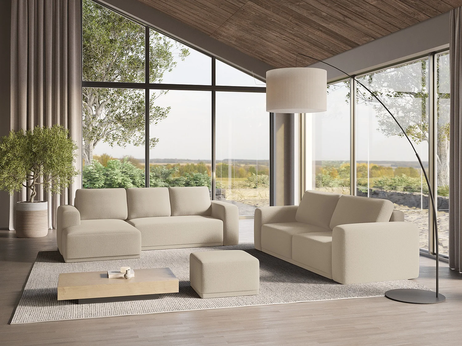 3-Sitzer Ecksofa mit Schlaffunktion - Ecke Links - Chenille - Dunkelbeige - KAILA