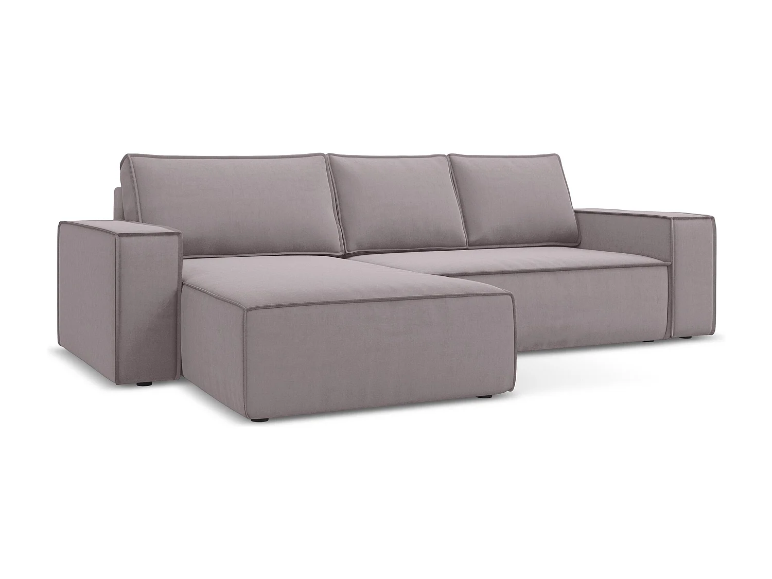 Narożnik lewostronny z funkcją spania - z tkaniny welwetowej - lawendowy - KIMO