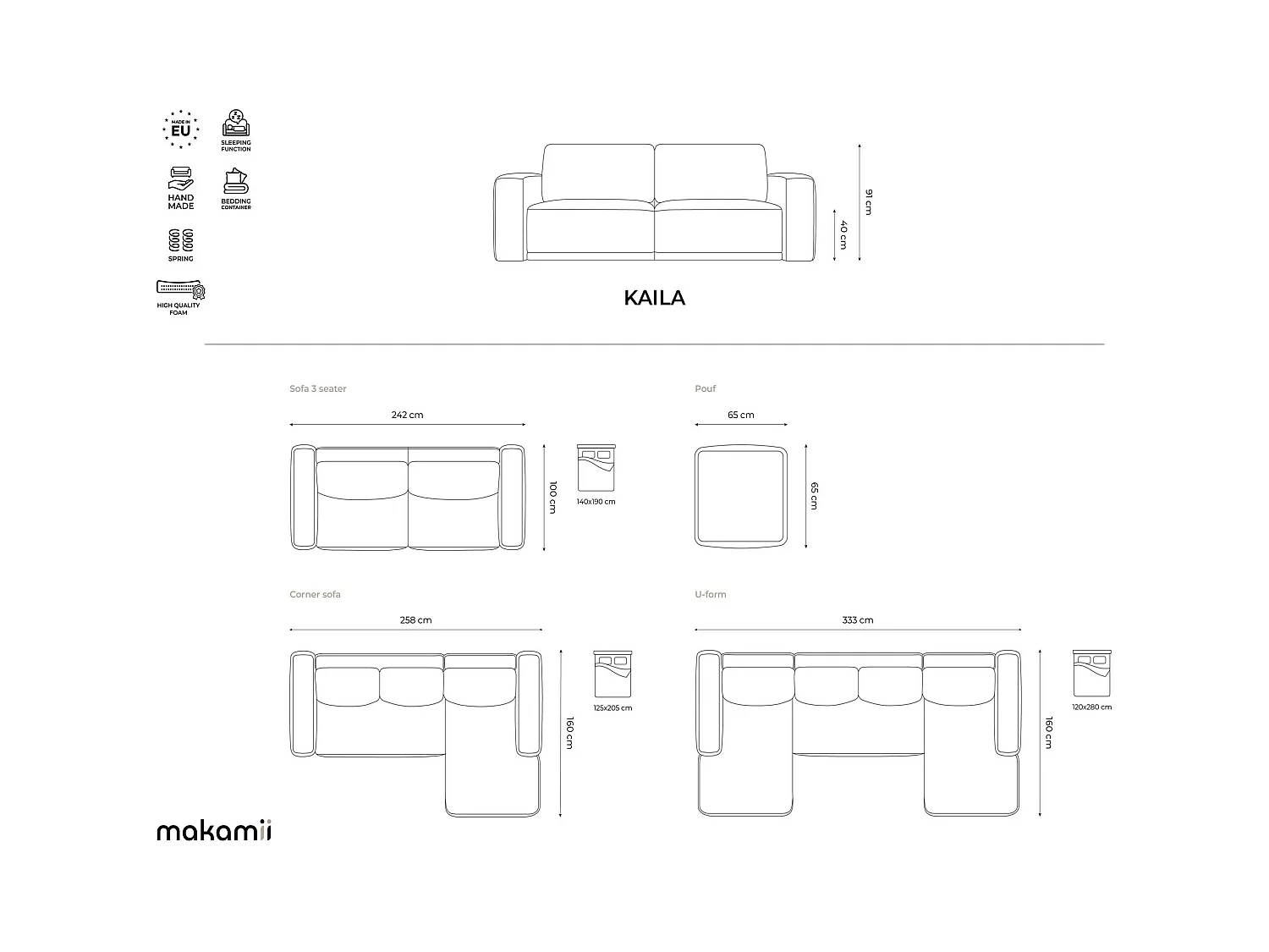 3-Sitzer Ecksofa mit Schlaffunktion - Ecke Links - Chenille - Weiß - KAILA