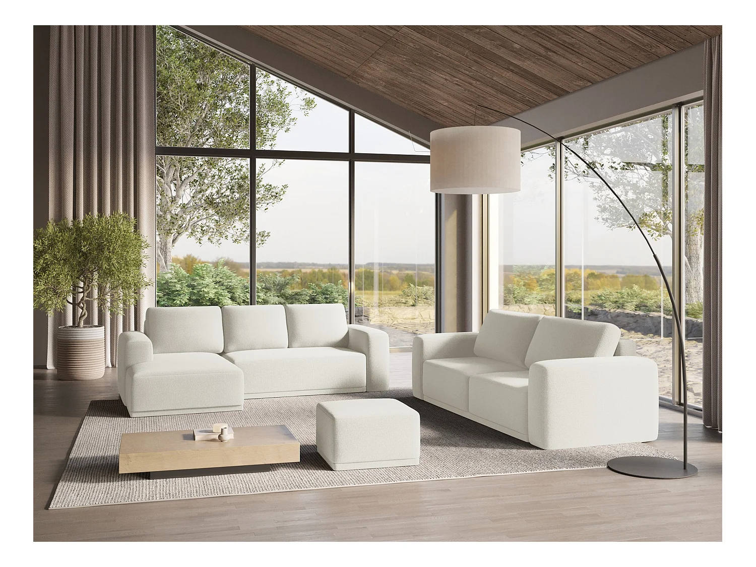 3-Sitzer Ecksofa mit Schlaffunktion - Ecke Links - Chenille - Weiß - KAILA