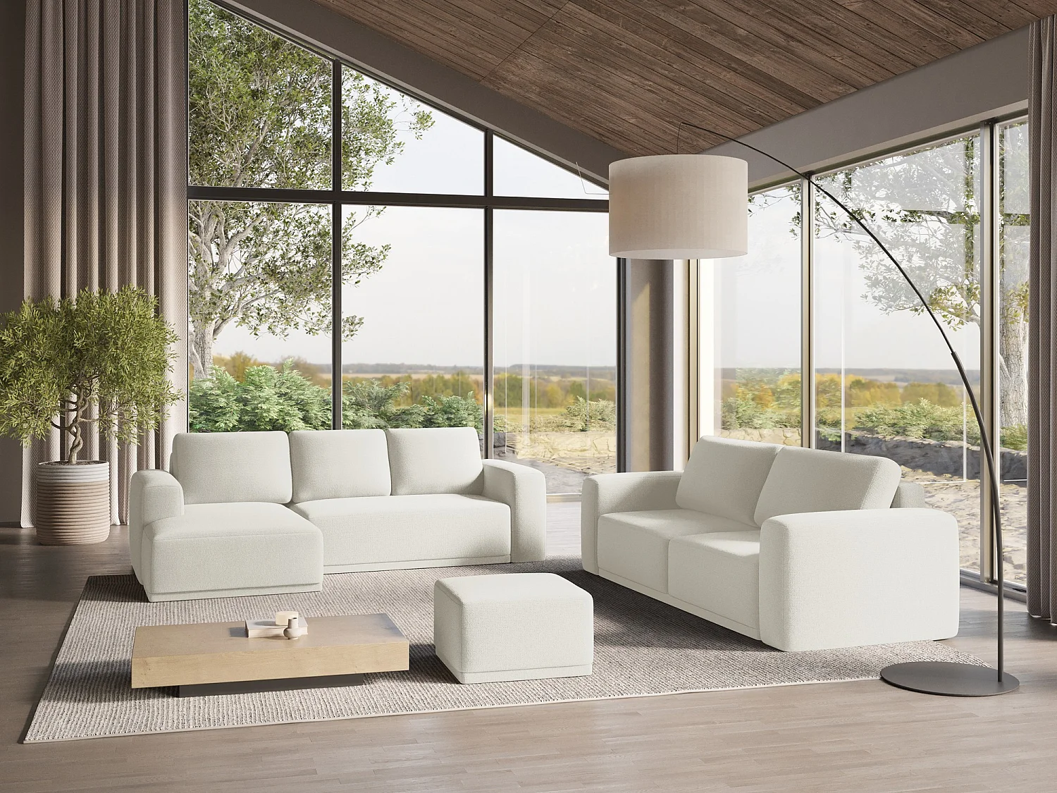 3-Sitzer Ecksofa mit Schlaffunktion - Ecke Links - Chenille - Weiß - KAILA