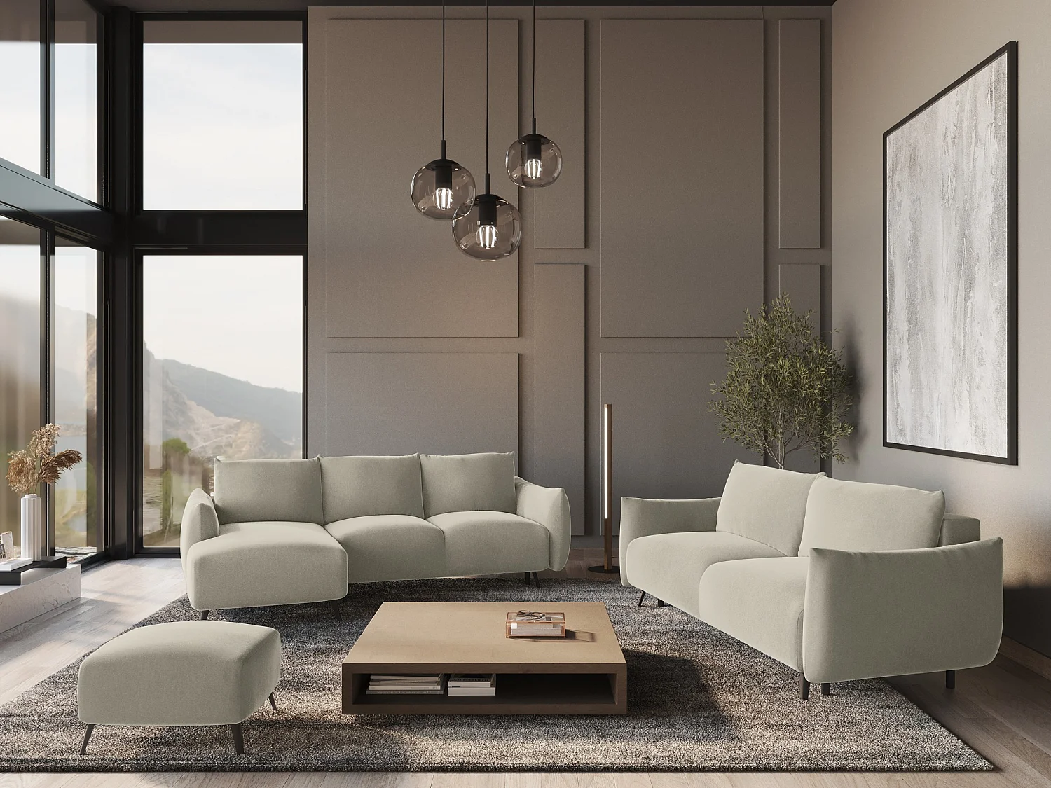 3-Sitzer Ecksofa mit Schlaffunktion - Ecke Links - Samt - Perle - MALIE