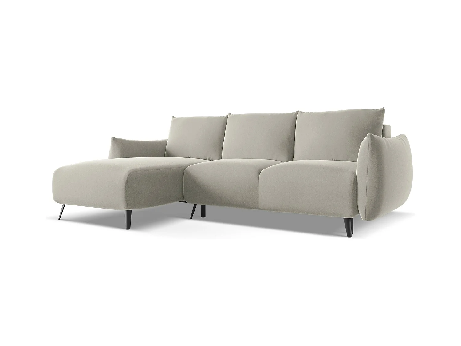 Canapé d'angle gauche convertible en velours - perle - MALIE