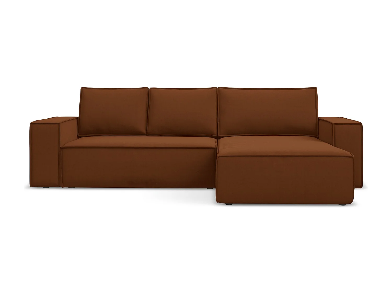 Ecksofa mit Schlaffunktion - Ecke Rechts - Samt - Terrakotta - KIMO