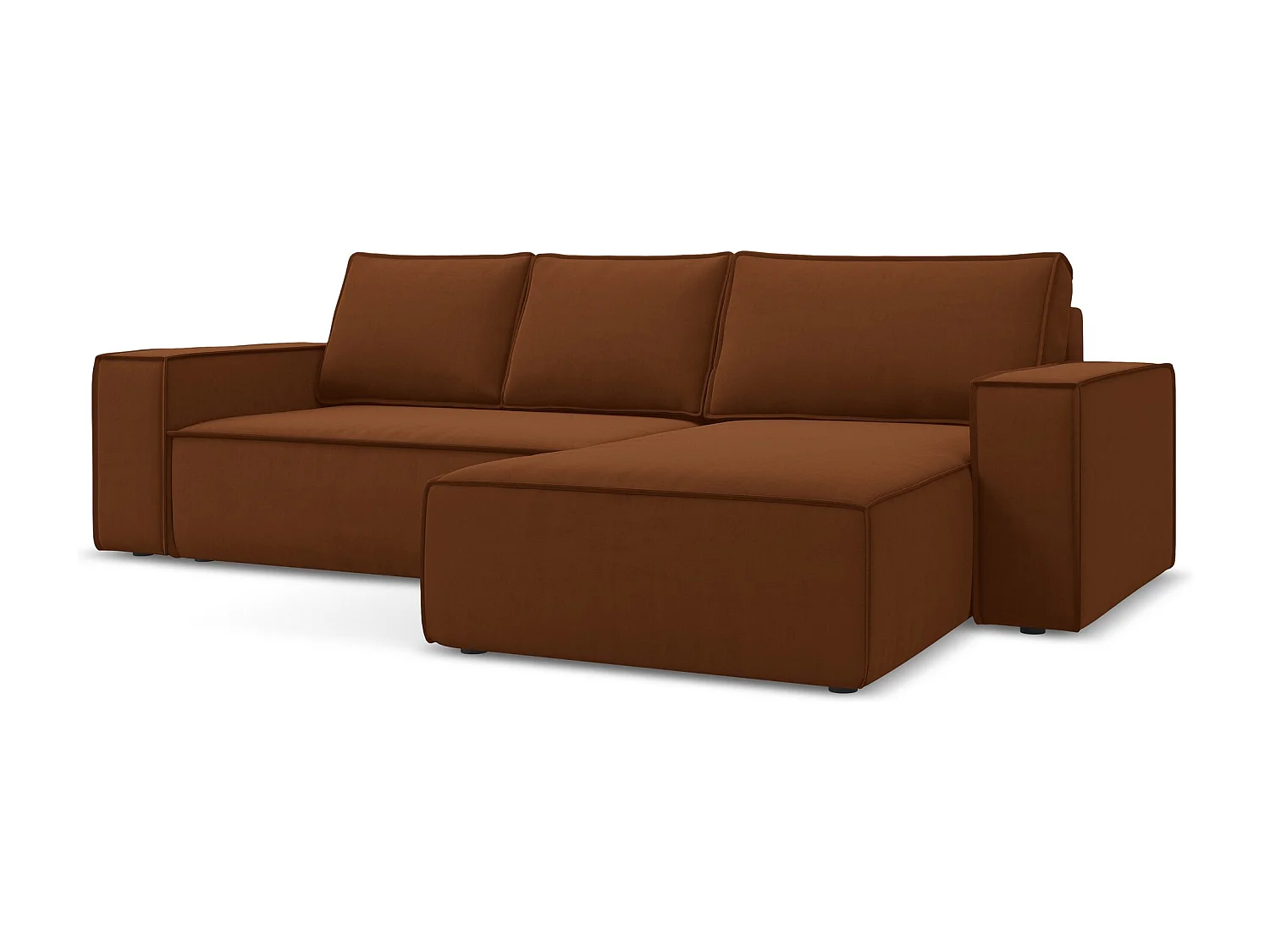 Ecksofa mit Schlaffunktion - Ecke Rechts - Samt - Terrakotta - KIMO