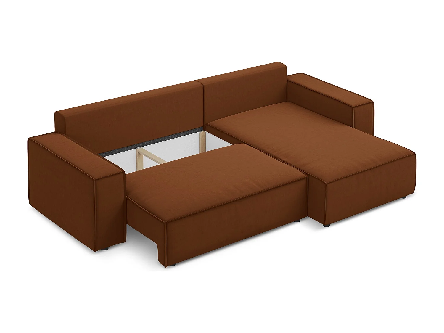 Ecksofa mit Schlaffunktion - Ecke Rechts - Samt - Terrakotta - KIMO