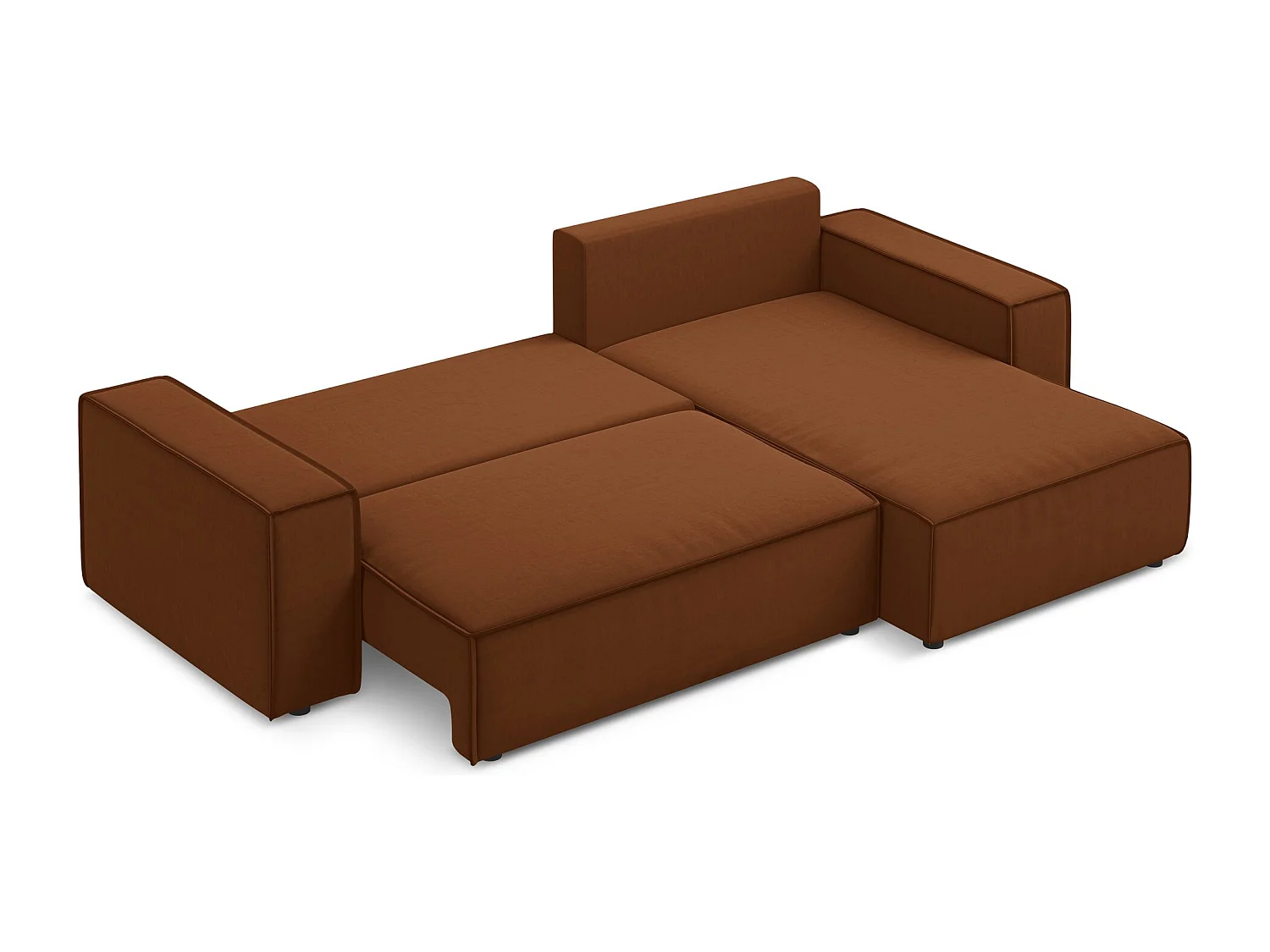 Ecksofa mit Schlaffunktion - Ecke Rechts - Samt - Terrakotta - KIMO