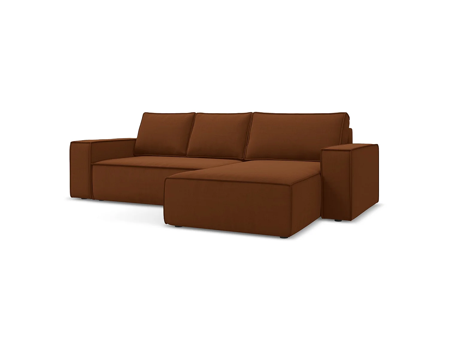 Ecksofa mit Schlaffunktion - Ecke Rechts - Samt - Terrakotta - LIVORNO